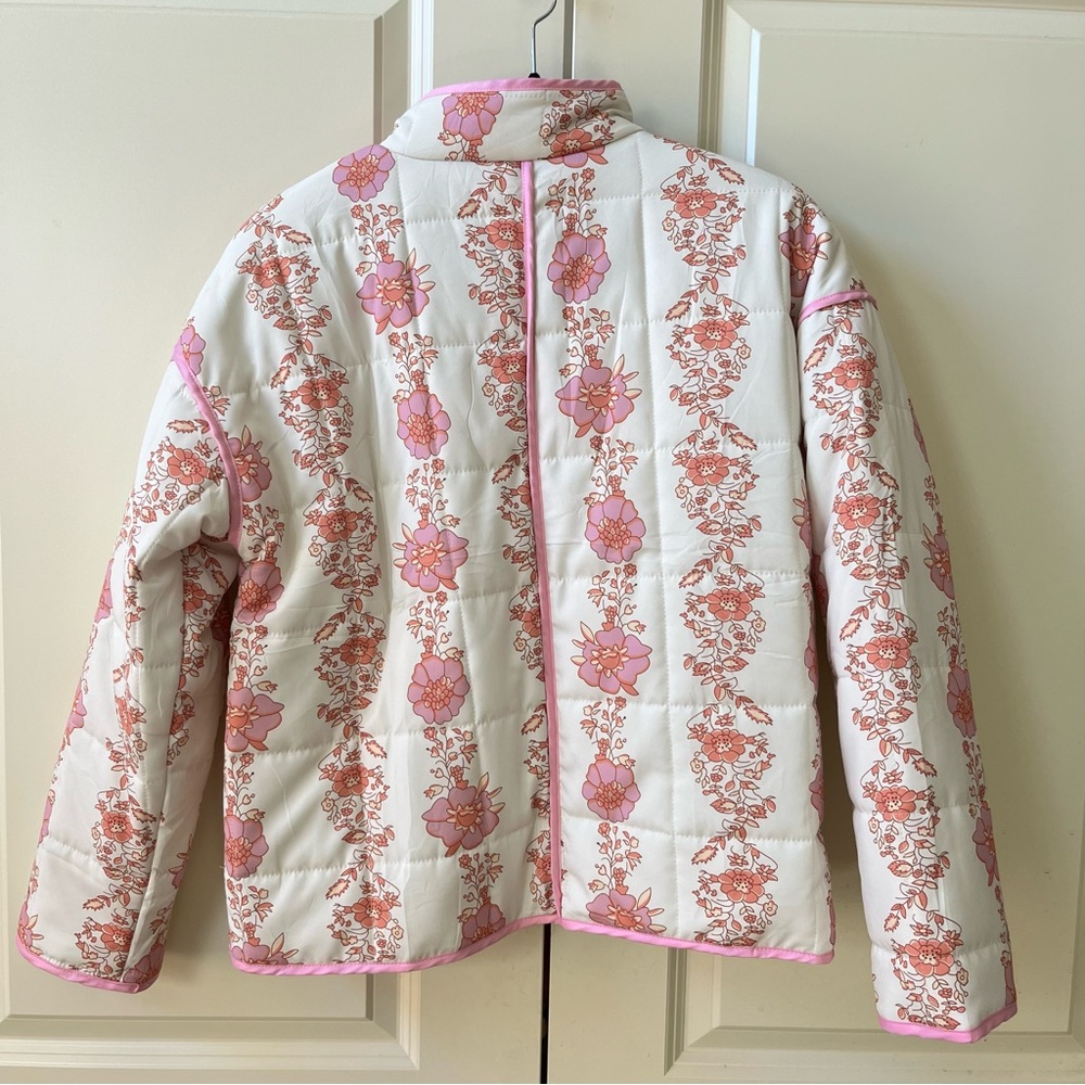 NWOT Women Floral Quilted Puffer Jacket Cropped Lightweight Patchwork Vintage - Picture 7 of 9